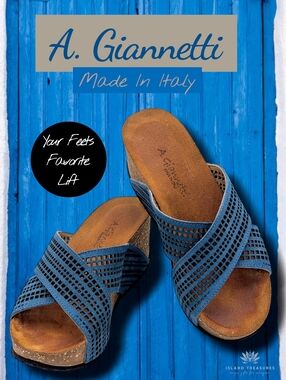 A.Giannetti Sz 7.5 Perforated Stunning Blue Wedge Sandal Contoured Cork Footbed
